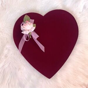 Vintage See’s Candy Giant Burgundy Velvet Heart Box with Roses + Bow